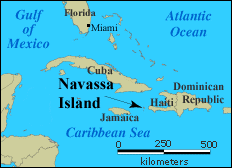 Map showing location of Navassa Island.